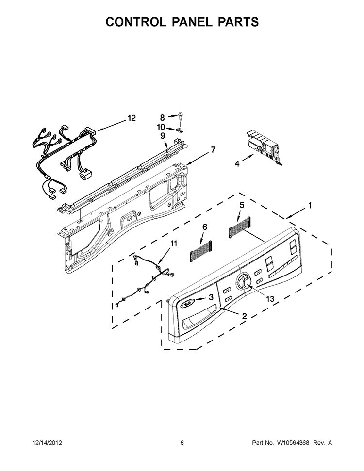CONTROL PANEL PARTS Diagram and Parts List for WFW97HEXL3  Whirlpool Washer