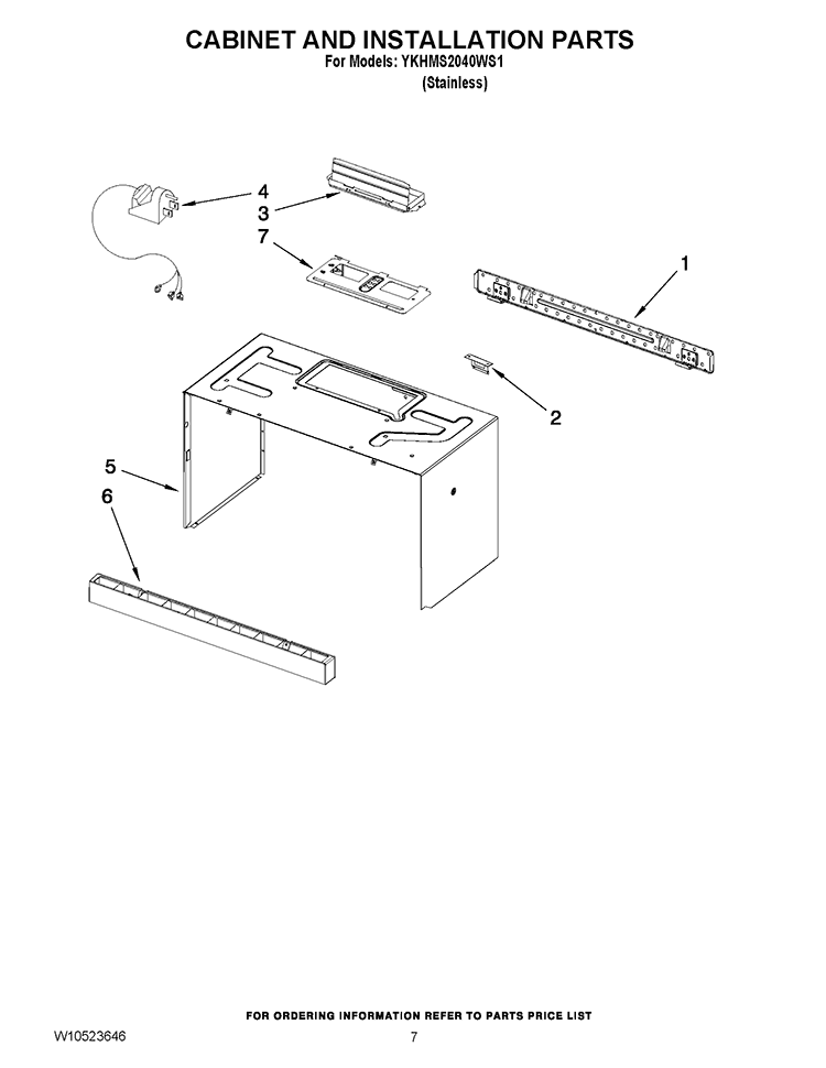CABINET AND INSTALLATION PARTS Diagram and Parts List for YKHMS2040WS1  KitchenAid Microwave