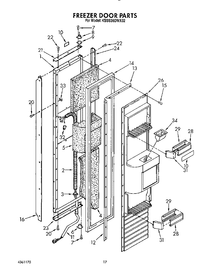 FREEZER DOOR Diagram and Parts List for KSSS36DWX02  KitchenAid Refrigerator