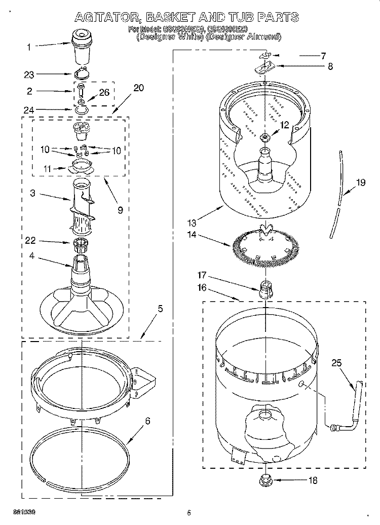 AGITATOR, BASKET AND TUB Diagram and Parts List for GSQ9300EQ0  Whirlpool Washer