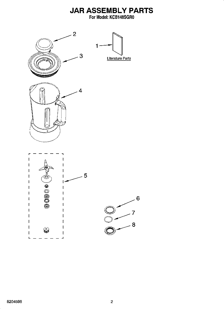 JAR ASSEMBLY PARTS Diagram and Parts List for KCB148SGR0  KitchenAid Blender