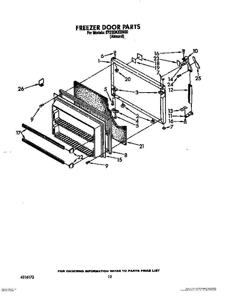 FREEZER DOOR Diagram and Parts List for ET22DKXXW00  Whirlpool Refrigerator