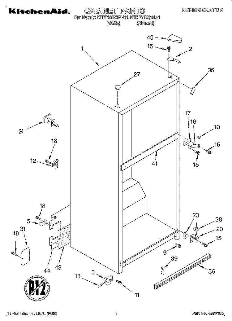 CABINET Diagram and Parts List for KTRP22KGAL01  KitchenAid Refrigerator