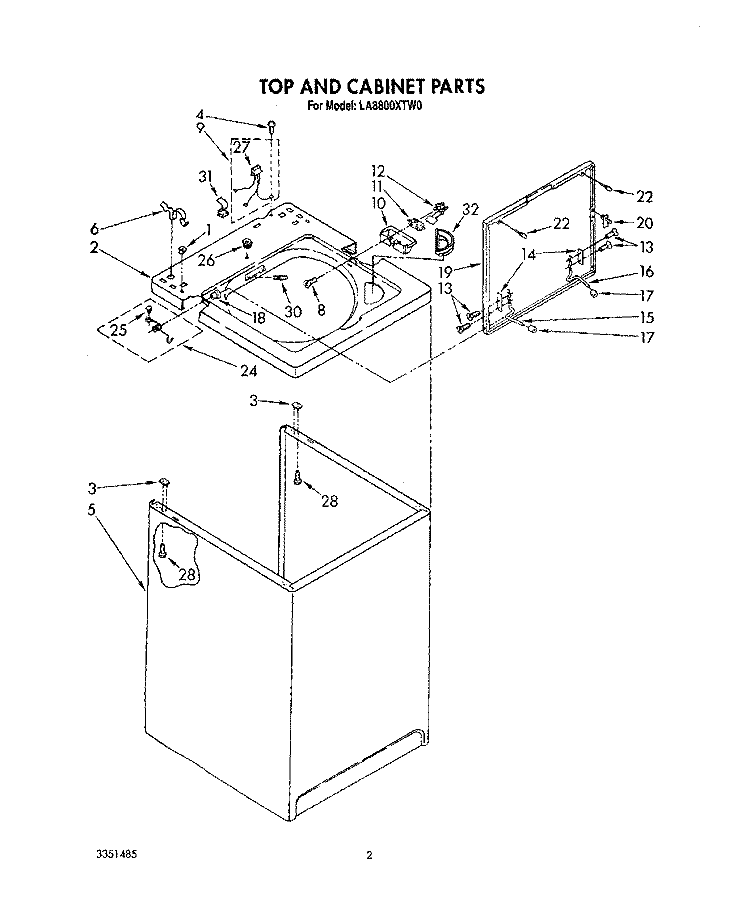 TOP AND CABINET, LIT/OPTIONAL Diagram and Parts List for LA8800XTN0  Whirlpool Washer