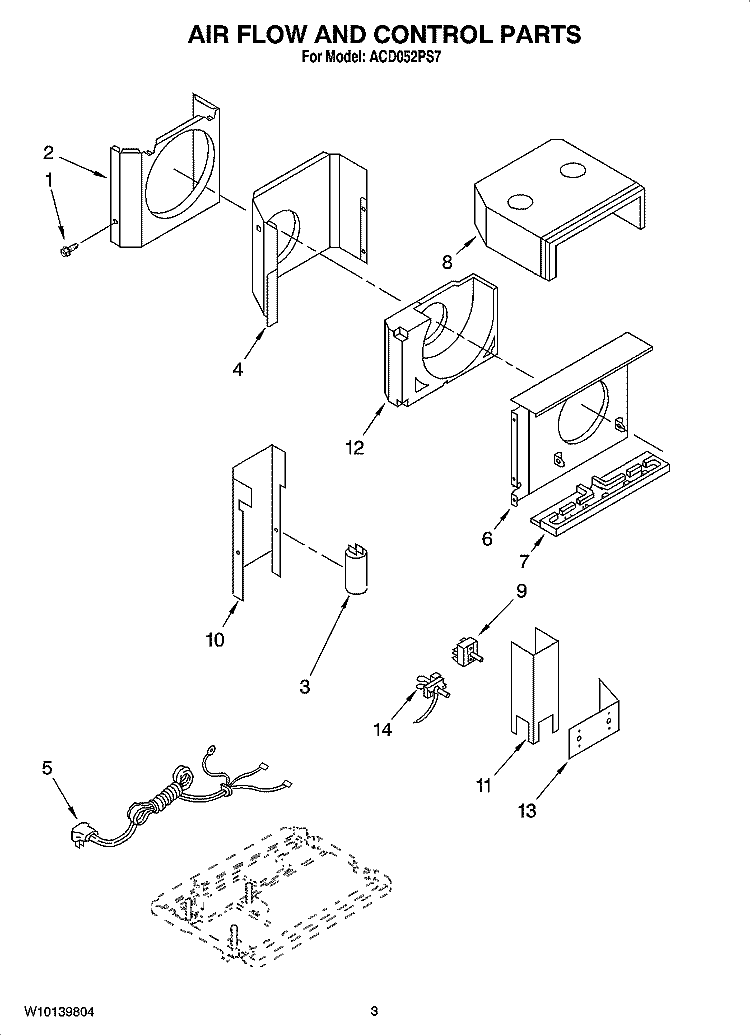 AIR FLOW AND CONTROL PARTS Diagram and Parts List for ACD052PS7  Whirlpool Air Conditioner