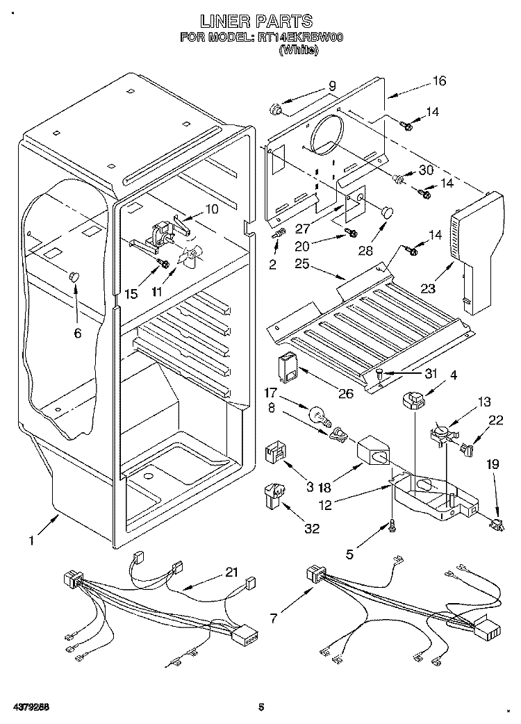 LINER, LIT/OPTIONAL Diagram and Parts List for RT14EKRBW00  Roper Refrigerator