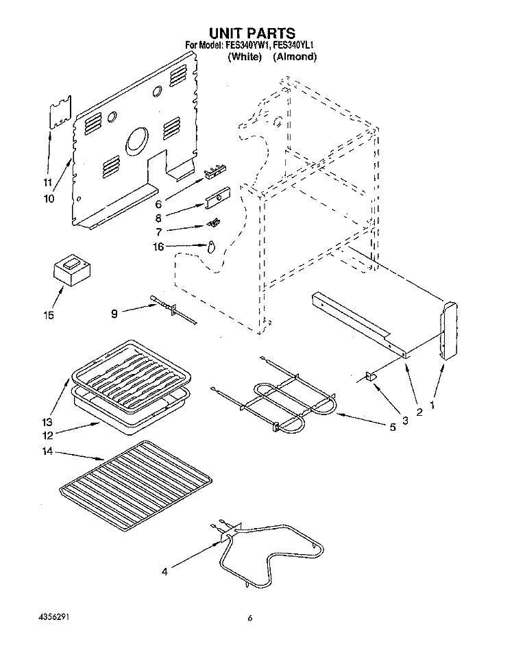 UNIT, LIT/OPTIONAL Diagram and Parts List for FES340YL1  Whirlpool Range