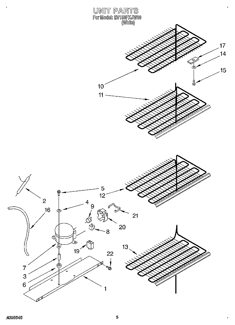 UNIT Diagram and Parts List for EV150FXJW00  Whirlpool Freezer