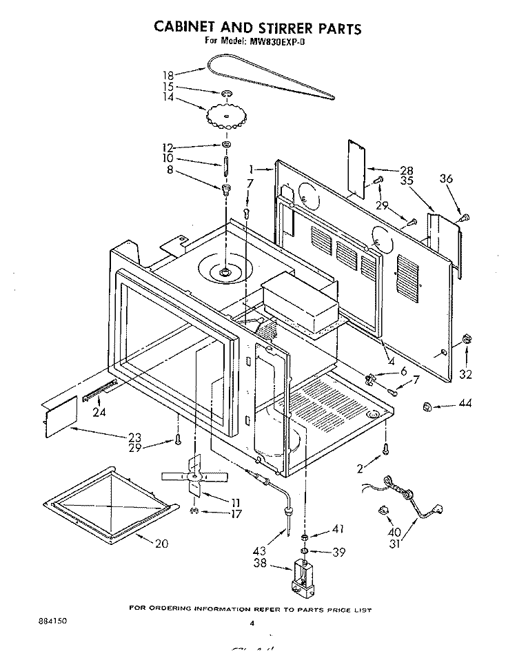 CABINET AND STIRRER Diagram and Parts List for MW830EXP0  Whirlpool Microwave