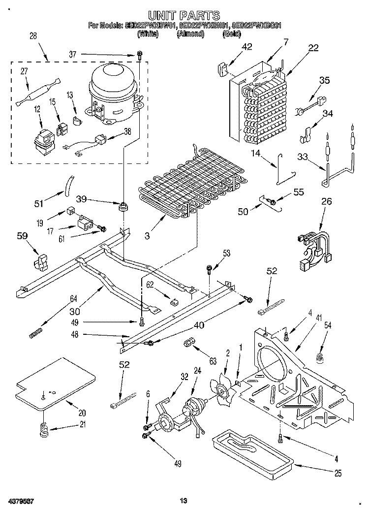 UNIT Diagram and Parts List for 8ED22PWXBN01  Whirlpool Refrigerator