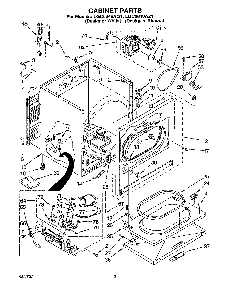 CABINET Diagram and Parts List for LGC6848AQ1  Whirlpool Dryer