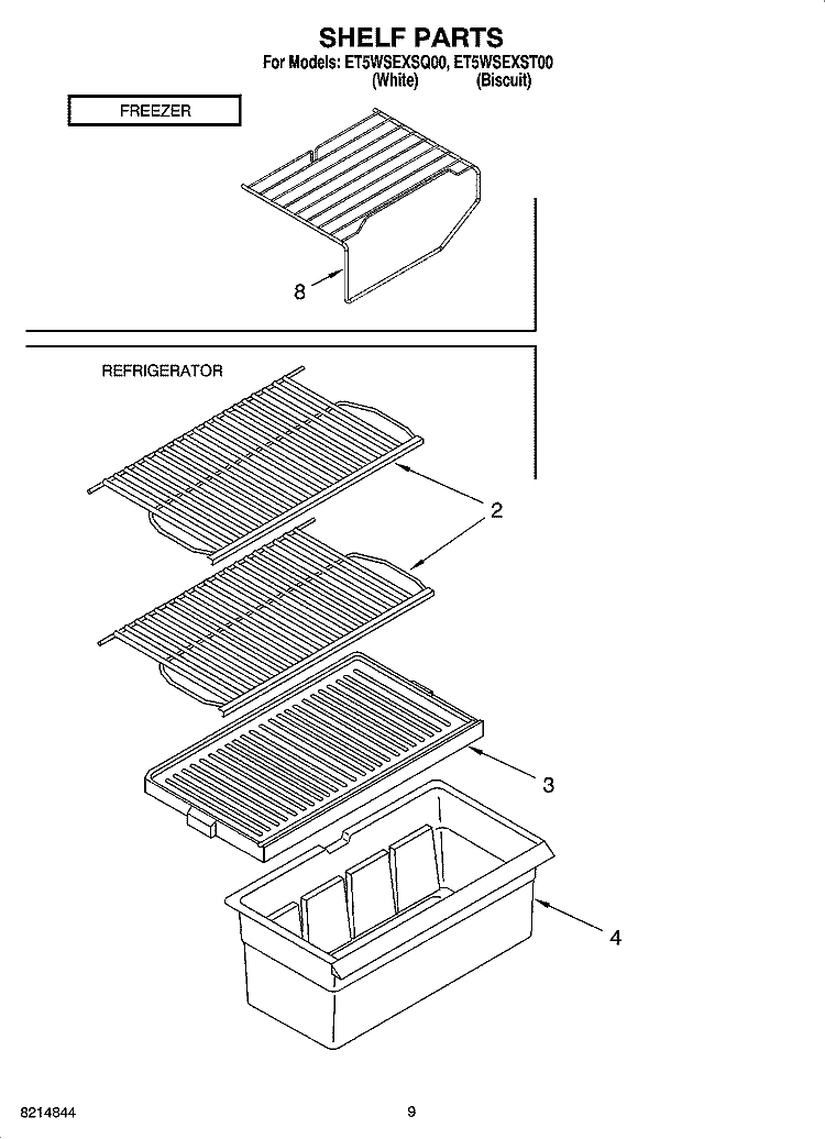 SHELF PARTS, OPTIONAL PARTS (NOT INCLUDED) Diagram and Parts List for ET5WSEXST00  Whirlpool Refrigerator