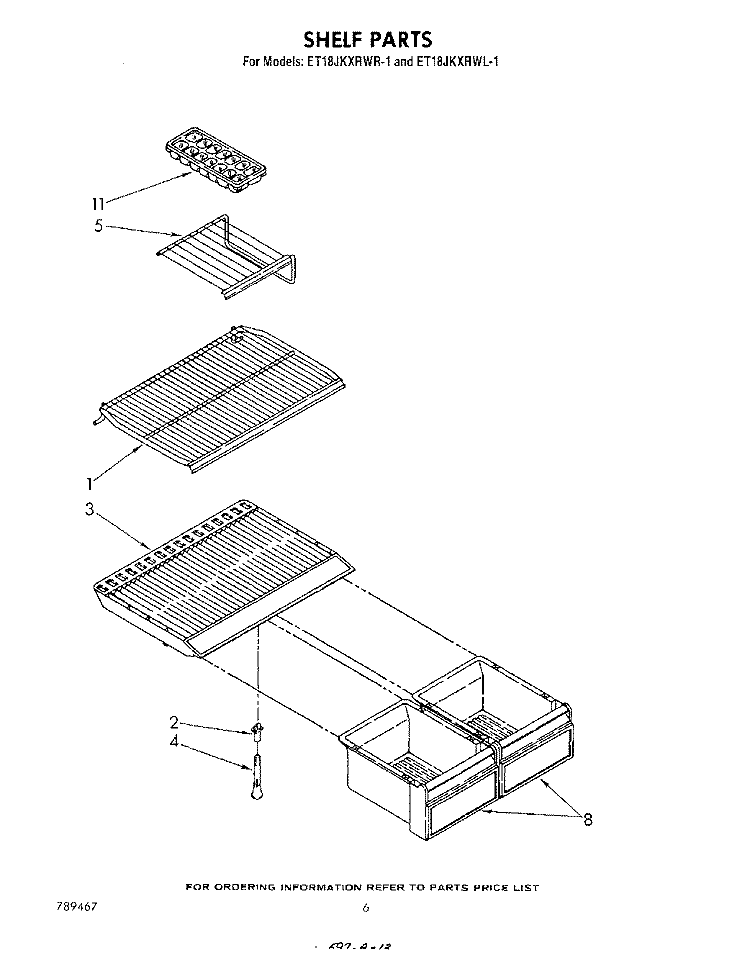 SHELF Diagram and Parts List for ET18JKXRWR1  Whirlpool Refrigerator