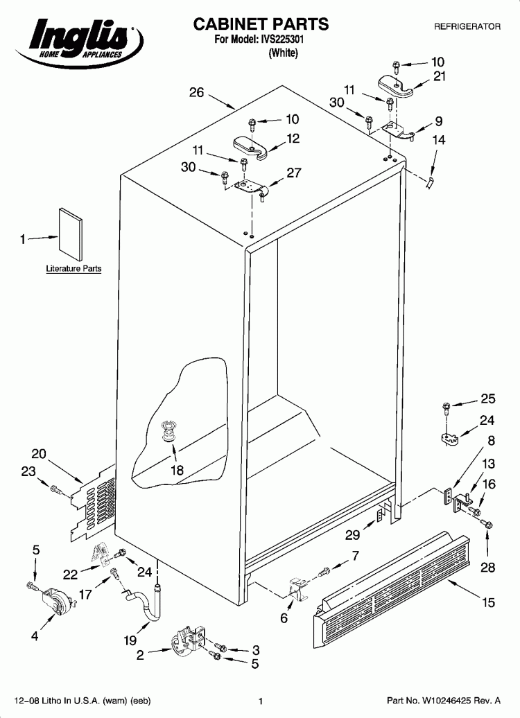 CABINET PARTS Diagram and Parts List for IVS225301  Inglis Refrigerator
