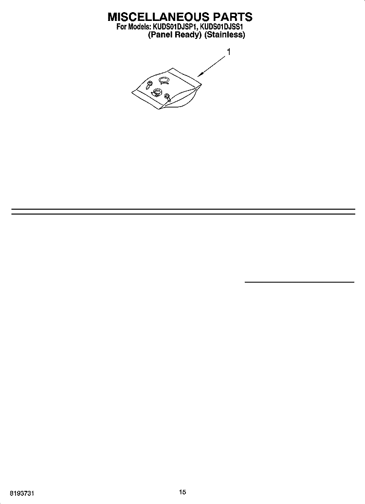 MISCELLANEOUS PARTS OPTIONAL PARTS (NOT INCLUDED) Diagram and Parts List for KUDS01DJSP1  KitchenAid Dishwasher
