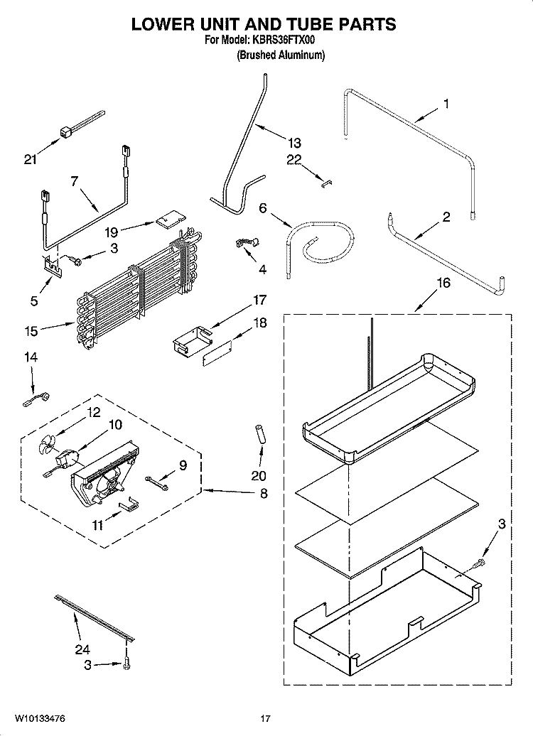 LOWER UNIT AND TUBE PARTS Diagram and Parts List for KBRS36FTX00  KitchenAid Refrigerator