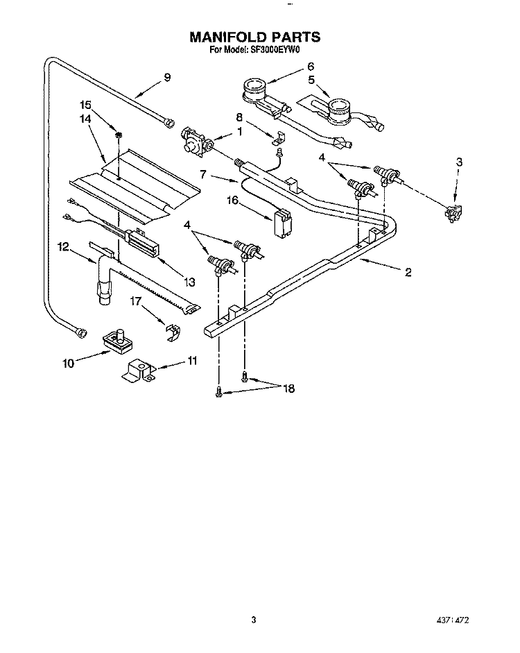 MANIFOLD Diagram and Parts List for SF3000EYN0  Whirlpool Range