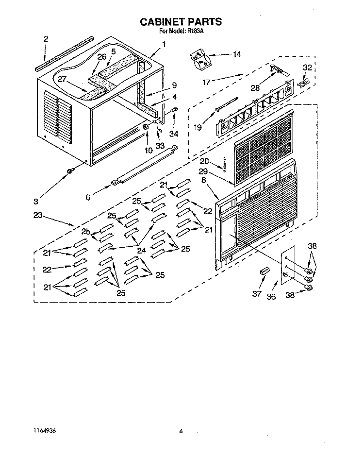 CABINET Diagram and Parts List for R183A  Whirlpool Air Conditioner