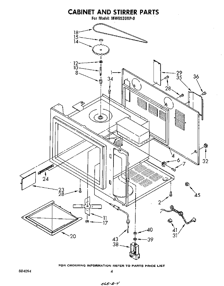 CABINET AND STIRRER Diagram and Parts List for MW8520XP0  Whirlpool Microwave