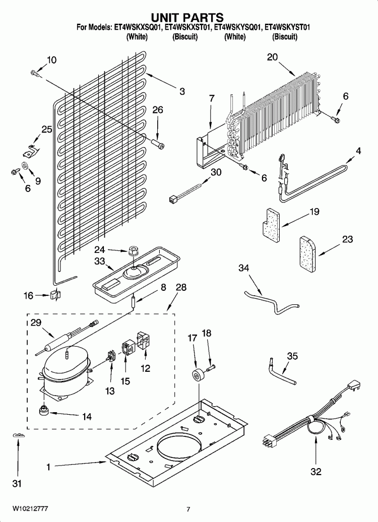 UNIT PARTS Diagram and Parts List for ET4WSKXST01  Whirlpool Refrigerator