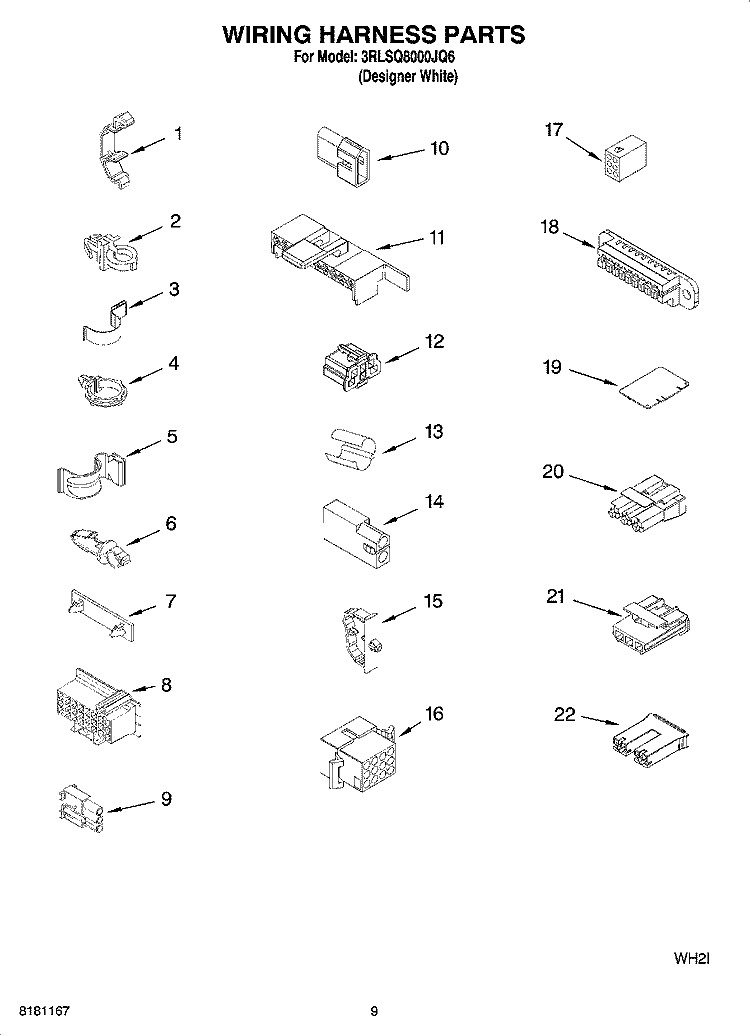 WIRING HARNESS PARTS Diagram and Parts List for 3RLSQ8000JQ6  Whirlpool Washer