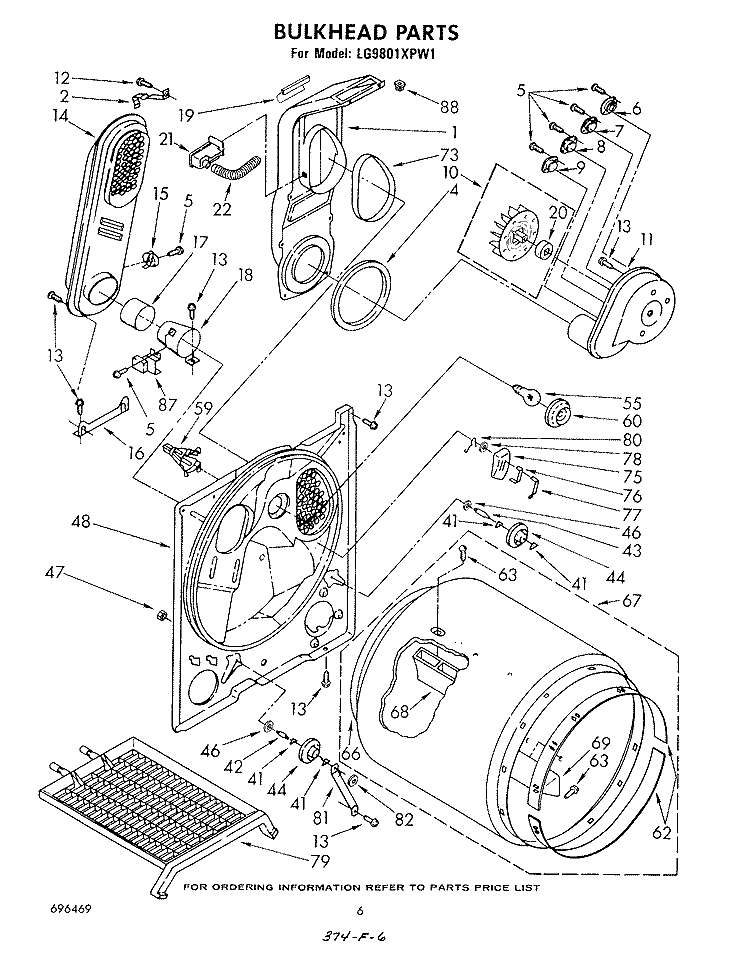 BULKHEAD Diagram and Parts List for LG9801XPW1  Whirlpool Dryer