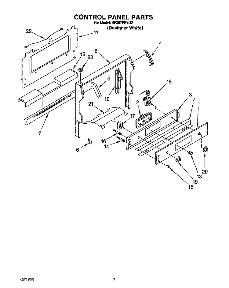 CONTROL PANEL Diagram and Parts List for SF367PEYQ2  Whirlpool Range