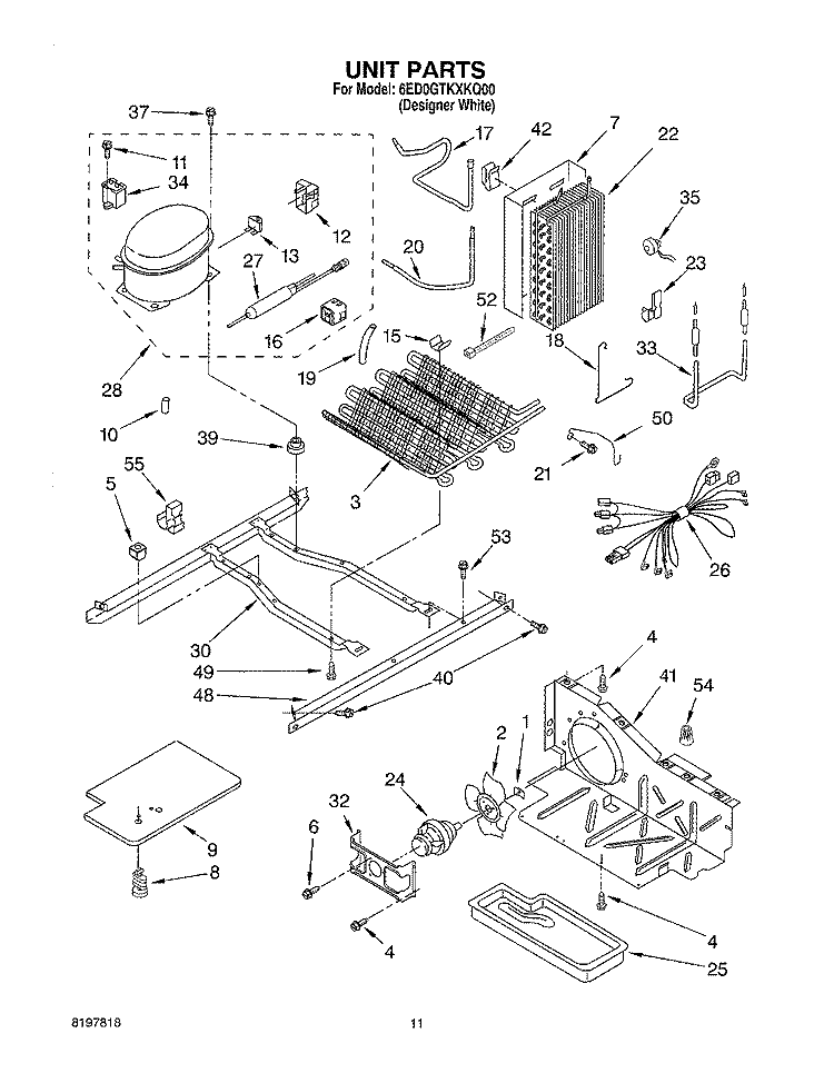 UNIT Diagram and Parts List for 6ED0GTKXKQ00  Whirlpool Refrigerator