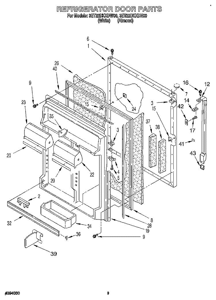 REFRIGERATOR DOOR Diagram and Parts List for 3ET22DKXDN00  Whirlpool Refrigerator