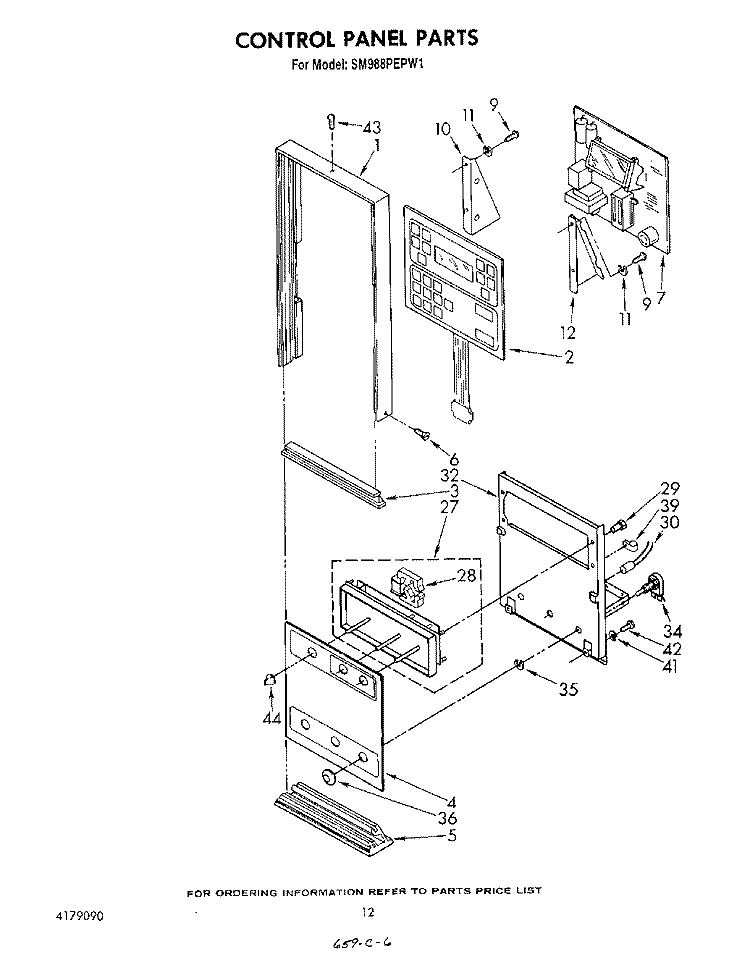 CONTROL PANEL Diagram and Parts List for SM988PEPW1  Whirlpool Range