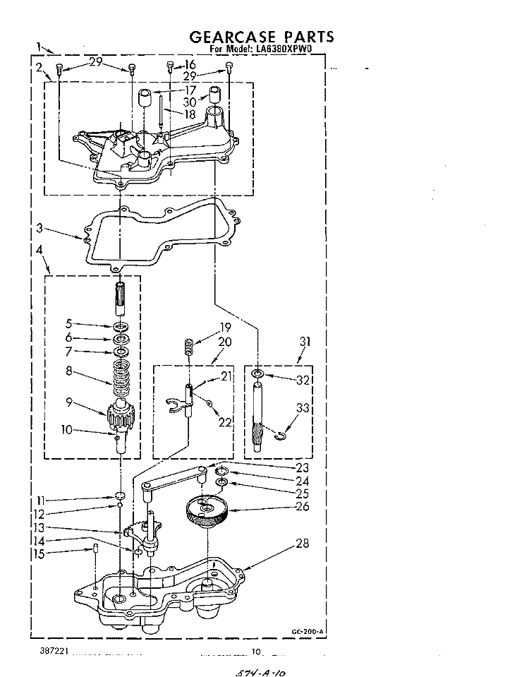 GEARCASE Diagram and Parts List for LA6380XPW0  Whirlpool Washer