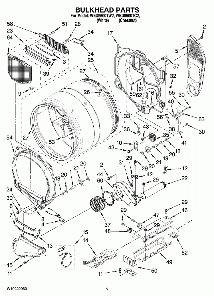 BULKHEAD PARTS Diagram and Parts List for WED9500TC2  Whirlpool Dryer
