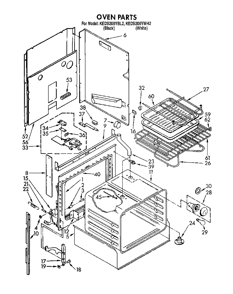OVEN, LITERATURE Diagram and Parts List for KEDS200YWH2  KitchenAid Range