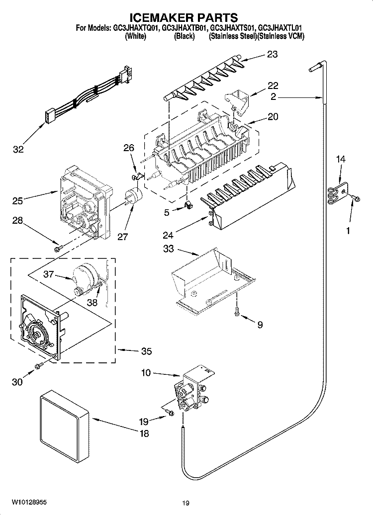 ICEMAKER PARTS, OPTIONAL PARTS (NOT INCLUDED) Diagram and Parts List for GC3JHAXTB01  Whirlpool Refrigerator