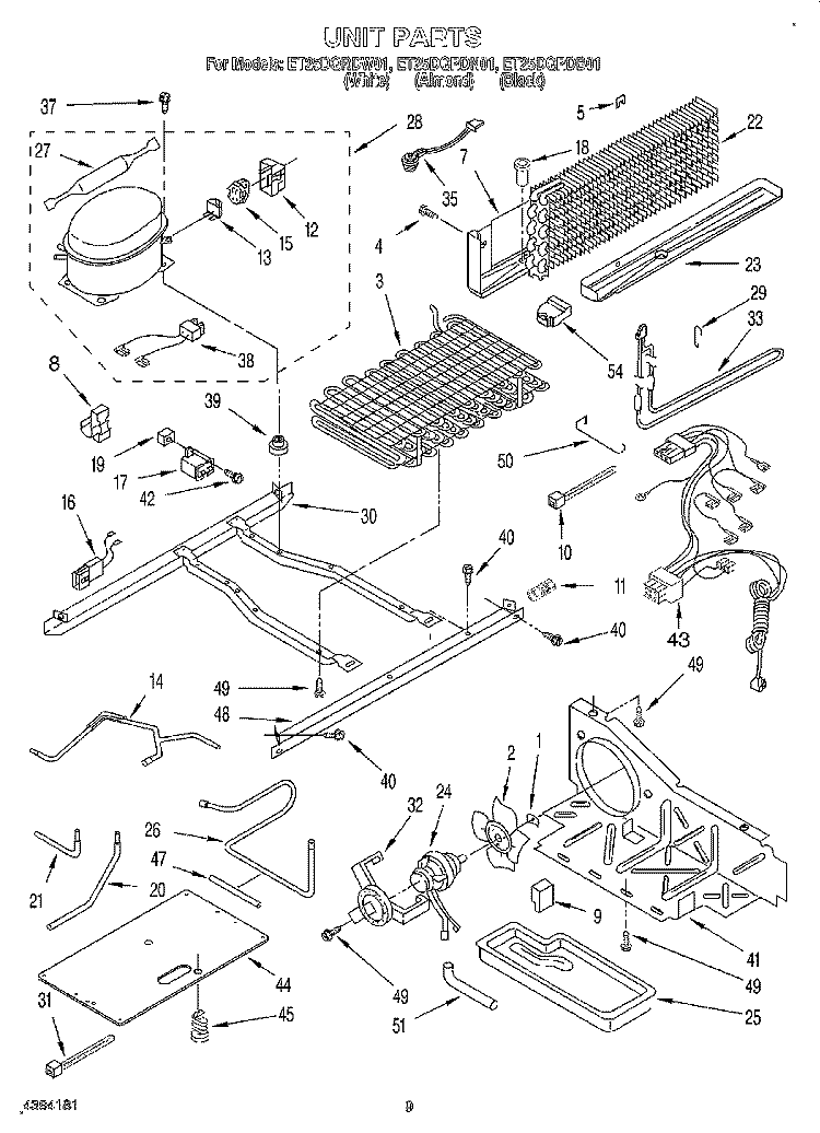 UNIT Diagram and Parts List for ET25DQRDB01  Whirlpool Refrigerator
