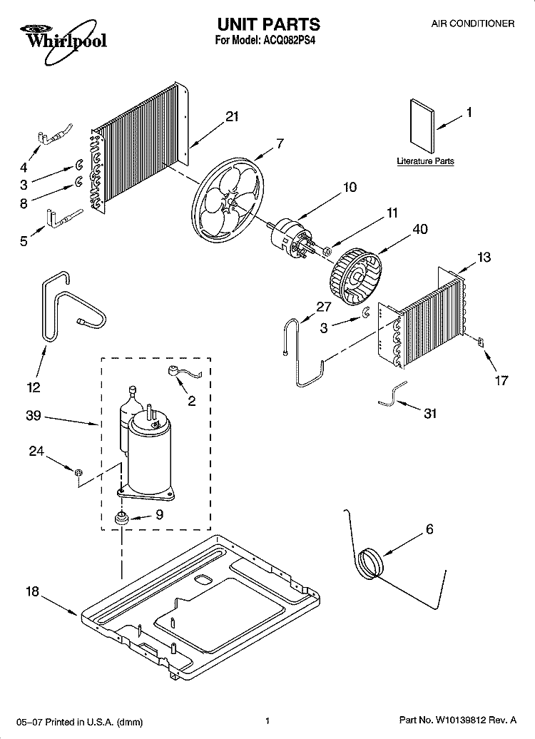 UNIT PARTS Diagram and Parts List for ACQ082PS4  Whirlpool Air Conditioner