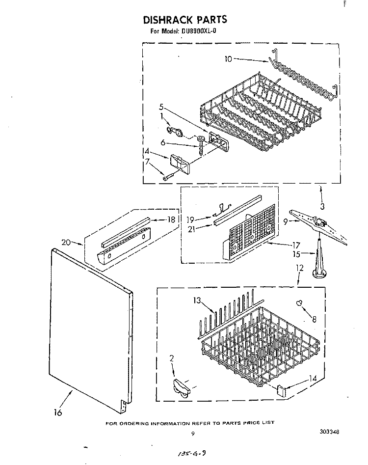 DISHRACK Diagram and Parts List for DU8900XL0  Whirlpool Dishwasher