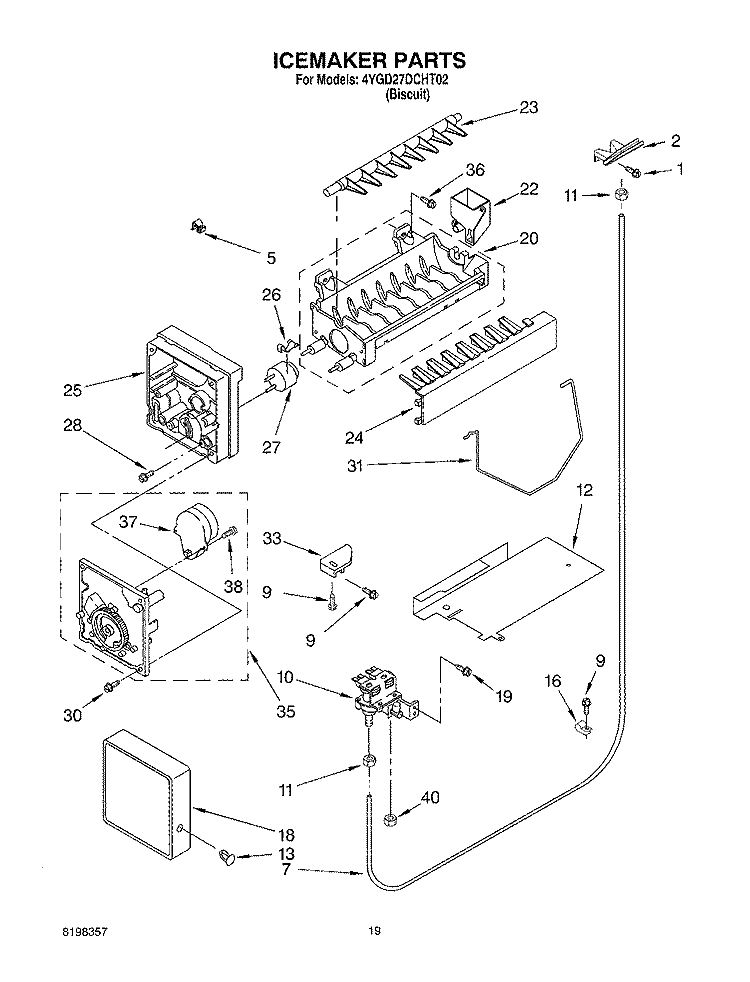 ICEMAKER Diagram and Parts List for 4YGD27DCHT02  Whirlpool Refrigerator