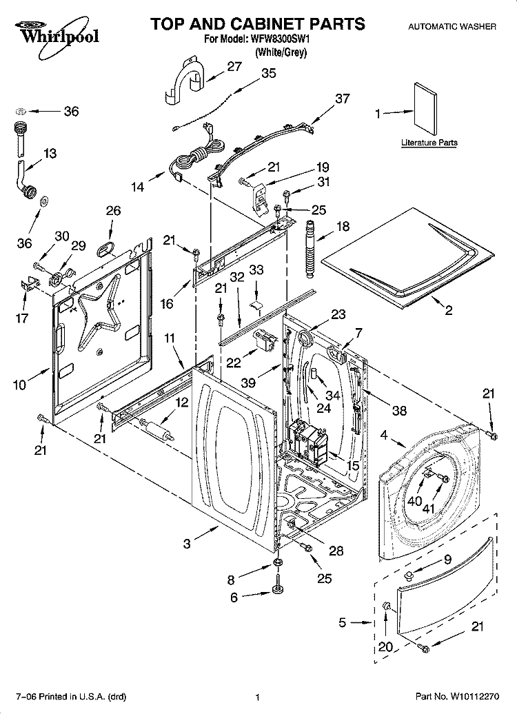 TOP AND CABINET PARTS Diagram and Parts List for WFW8300SW1  Whirlpool Washer