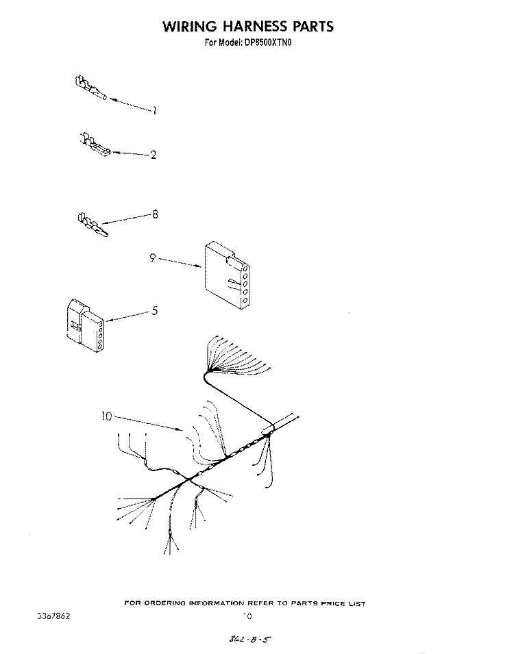 WIRING HARNESS Diagram and Parts List for DP8500XTN0  Whirlpool Dishwasher