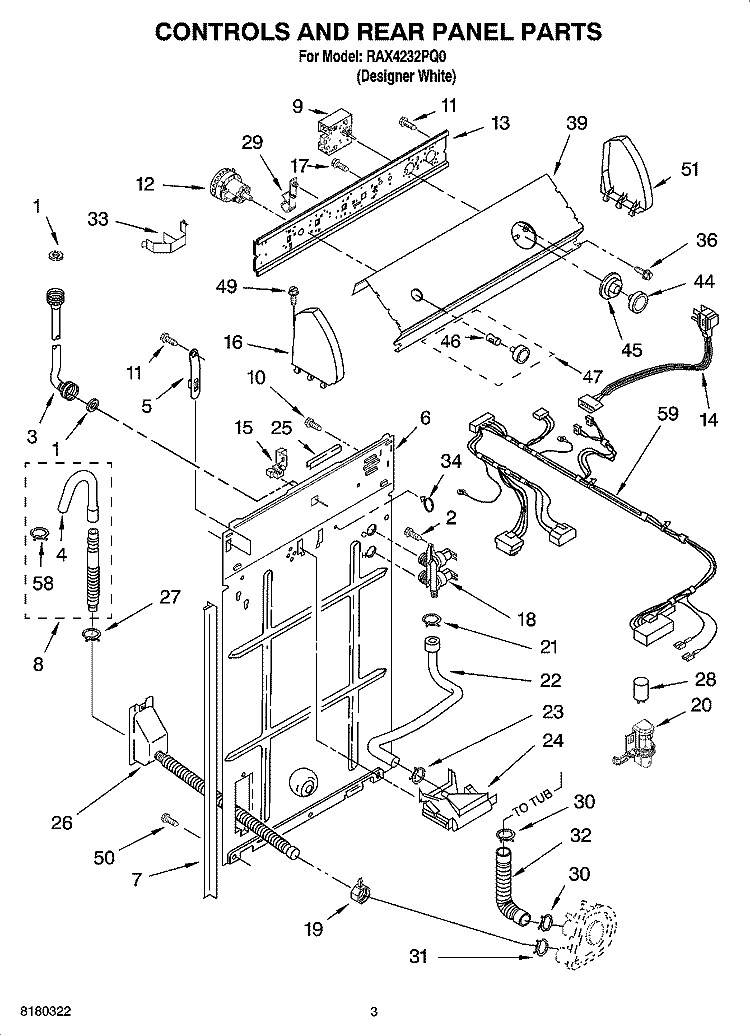 CONTROL AND REAR PANEL PARTS Diagram and Parts List for RAX4232PQ0  Roper Washer