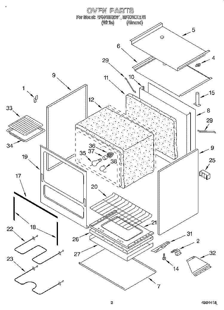 OVEN Diagram and Parts List for RF3010XEN1  Whirlpool Range