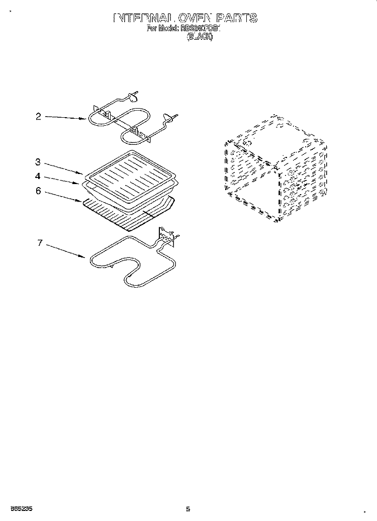 INTERNAL OVEN Diagram and Parts List for RBS240PDB1  Whirlpool Wall Oven
