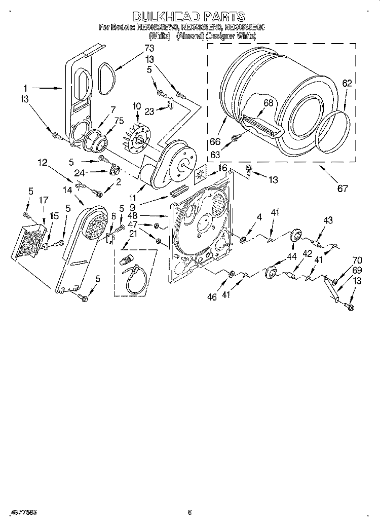 SECTION Diagram and Parts List for REX4635EW0  Roper Dryer