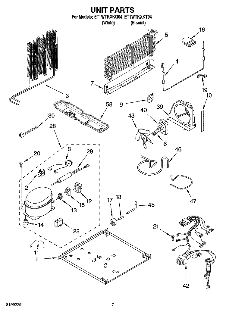 UNIT PARTS Diagram and Parts List for ET1WTKXKQ04  Whirlpool Refrigerator