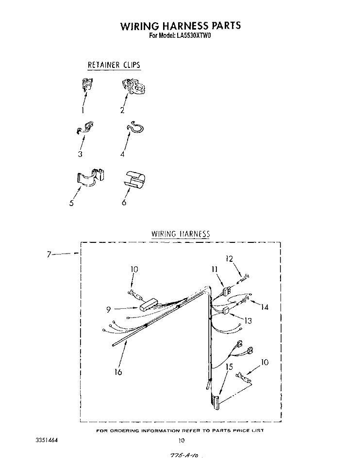WIRING HARNESS Diagram and Parts List for LA5530XTW0  Whirlpool Washer