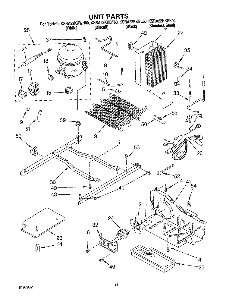 UNIT Diagram and Parts List for KSRA22KKBT00  KitchenAid Refrigerator