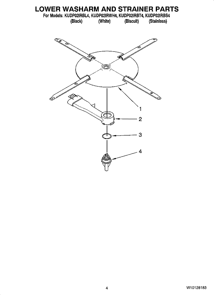 LOWER WASHARM AND STRAINER PARTS Diagram and Parts List for KUDP02IRWH4  KitchenAid Dishwasher