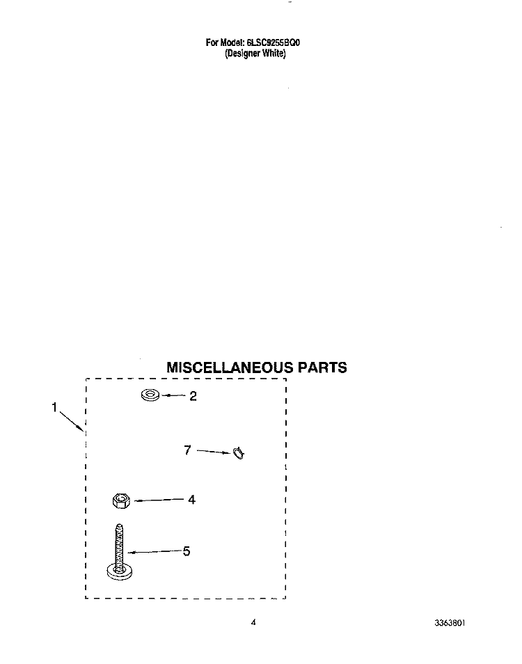 MISCELLANEOUS Diagram and Parts List for 6LSC9255BQ0  Whirlpool Washer