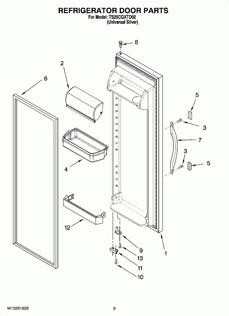 REFRIGERATOR DOOR PARTS Diagram and Parts List for TS25CGXTD02  Estate Refrigerator